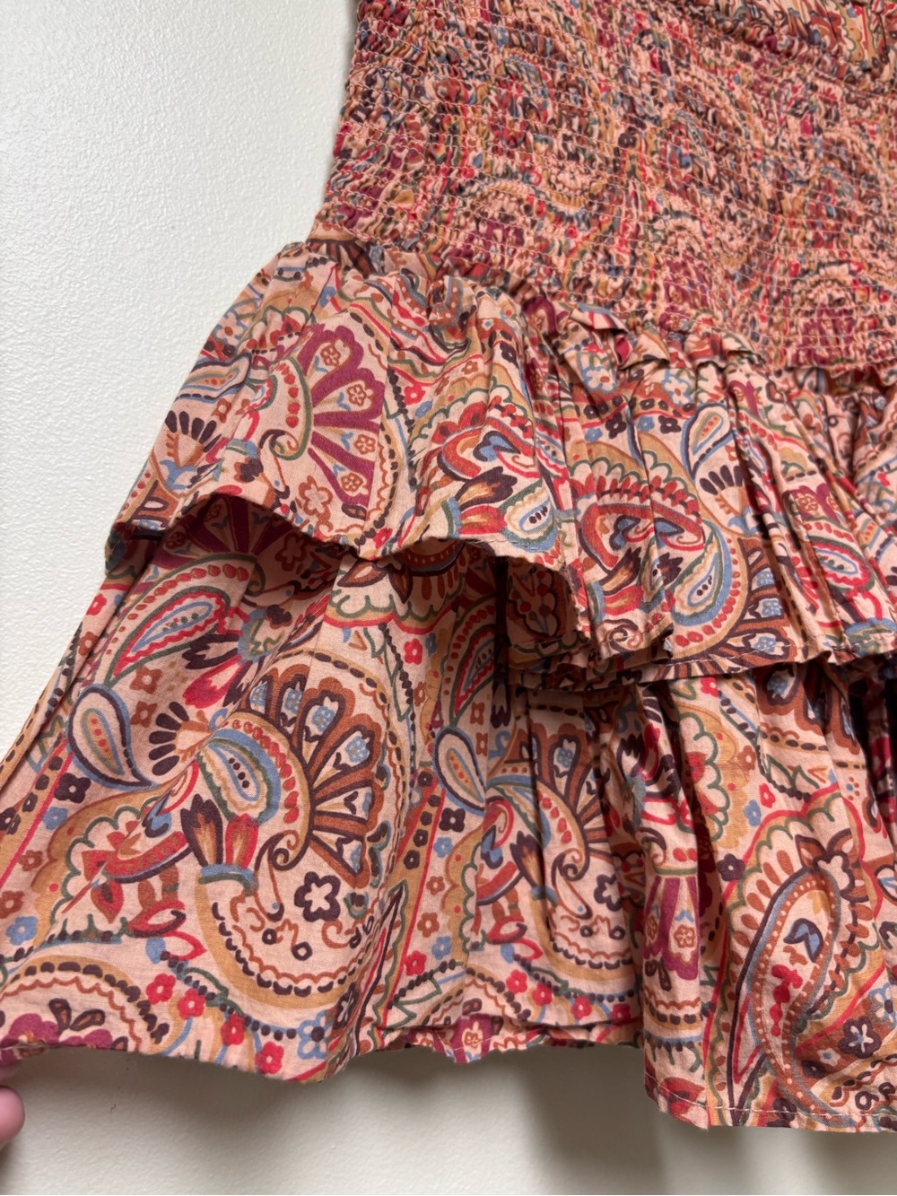 House of Harlow 1960 Boho Ruffle Skirt 100% Cotton Paisley Rust Brown - Medium - Picture 3 of 8